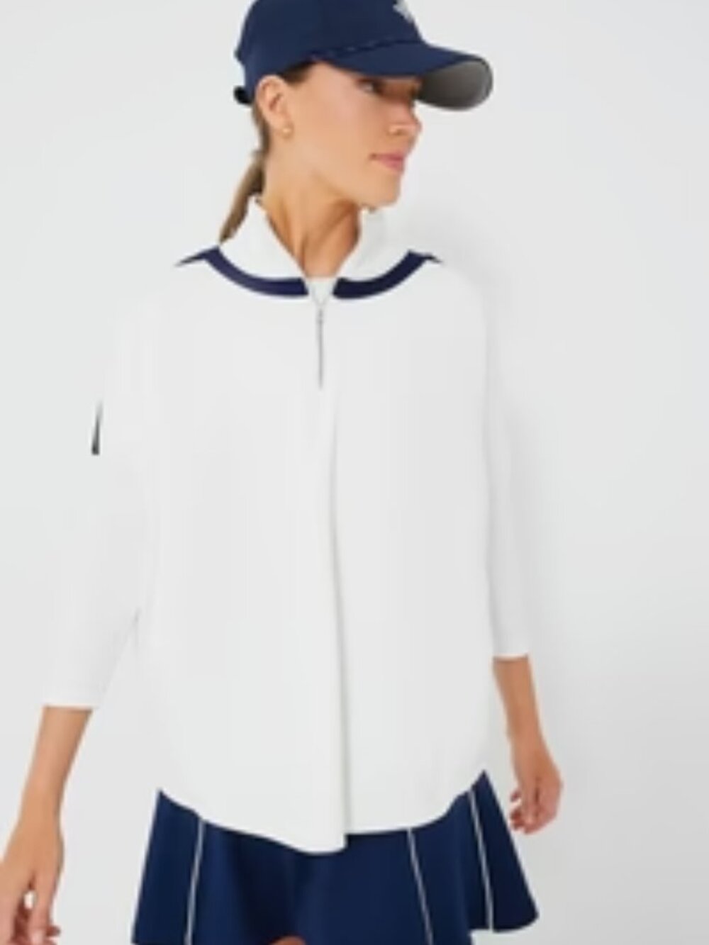 Tuckernuck White Pullover with Navy Shoulder Panels